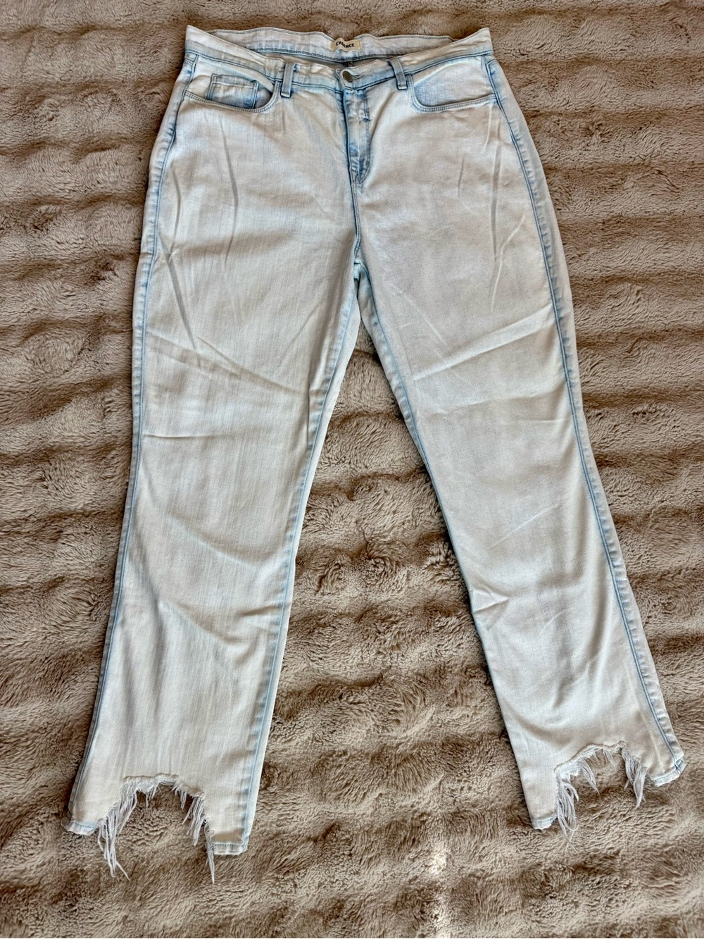 L'AGENCE Light Blue Straight Leg Jeans with Frayed Hem